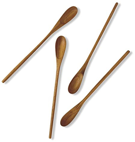 FAAY - 4 Pcs 9.5” Long Teak Spoon, Chef Testing Spoons, Handcrafted Cocktail Stirring, Tea, Drip/French Press Coffee, Milkshake, Cold Drink, Mixing Spoons