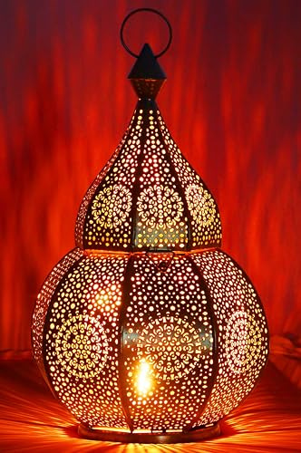Marrakesch Petite Lanterne Marocaine en métal Anaram 32cm Noir | Photophore marocain pour l’extérieur au Jardin ou l’intérieur sur la Table | Lanternes pour Bougie | décoration de Maison Orientale
