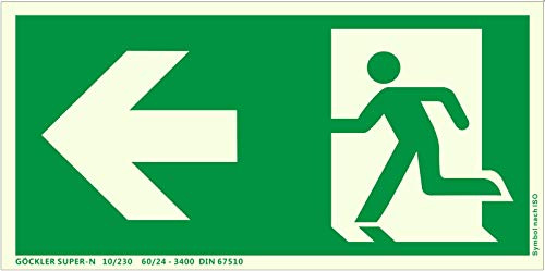 Fluchtweg Notausgang Schild langnachleuchtend Kunststoff Pfeil links ASR A1.3 von MBS-FIRE