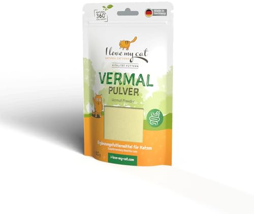 I Love My cat Vermal Pulver - Ergänzungsfuttermittel für Katzen mit Kokosmehl und Kürbiskernen – 80 g