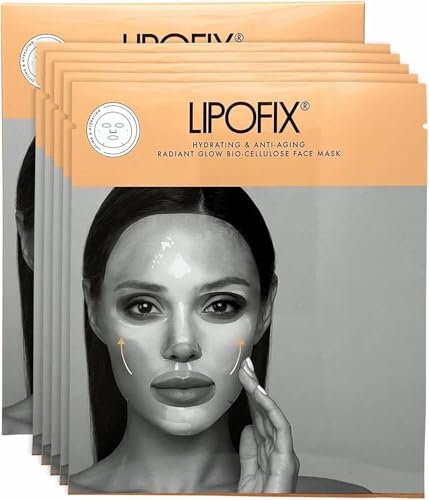 LIPOFIX Maschera Viso - Maschera In Biocellulosa Per La Cura Della Pelle - Maschere Viso Al Collagene Bio Idratanti, Anti-invecchiamento, Illuminanti E Antirughe - 5 Maschere