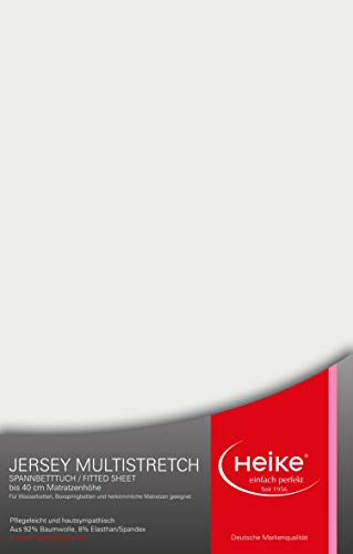 Heike das hochelastische Spannbettlaken Multistretch 92% Mako-Baumwolle 8% Elastan Deutsche Markenqualität 240 gr/m2 bis 40 cm Höhe für Wasserbetten Boxspringbetten und herkömmliche Matratzen (Weiß)