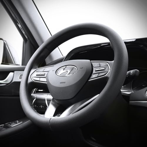 KMMOTORS Palisade Steering Wheel Cover - Vegan Leather, Anti-Slip, Slim-Fit for Original Grip – Sensor Compatible, Touch & Heating Functions Retained (Black)