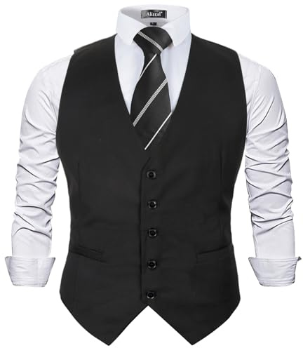 Alizeal Mens Classic Solid Color Business Suit Vest Regular Fit Tuxedo Waistcoat