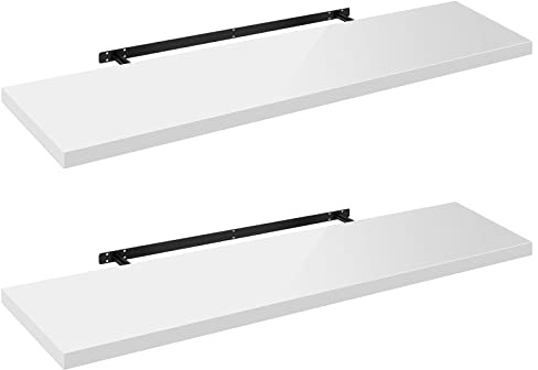 WOLTU Wandregal,Schweberegale Hochglänzend Weiß,100x22,9x3,8cm 2er | Wandboard 2er mit Metallhalterung, für Küche Badezimmer Wohnzimmer Schlafzimmer, aus MDF, Regale mit der höchsten Träger 10kg