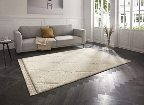 Hanse Home Mint Rugs Colin Teppich Hochflor Wohnzimmer-Teppich Weich Flauschig Langflor Shaggy Flokati Skandi Rauten Muster für Küche Flur oder Schlafzimmer Hoch-Tief Struktur Beige 200x290 cm