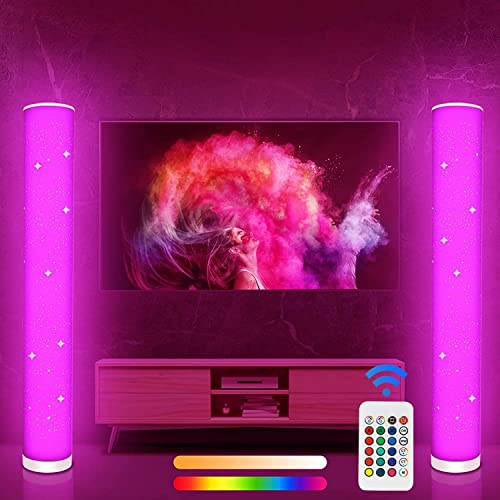 Lacasa Lámpara de Pie, 2 Pack Lampara de pie LED Regulable con Control Remoto, Moderna Cambio de Color Luz de Pie Salon, 10W 1500LM RGB y Blanco Cálido a Frío Lámpara de Pie Inteligente, Altura 104CM