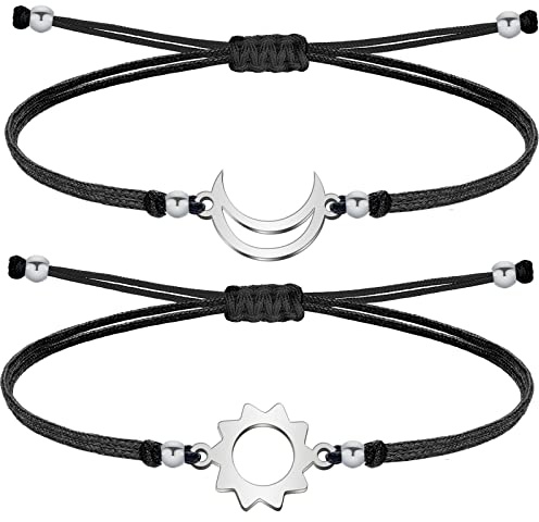 cotigo-Pulseras Amistad, Pulseras para Parejas, Pulseras Hermanas, Pulsera Mejores Amigas, Hilo Rojo Regalo San Valentín Novios Madre Hija Niña (LUNA Y SOL PLATEADO)