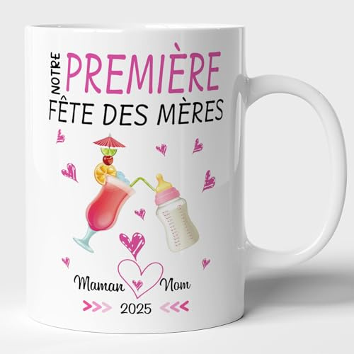 Lalasol Mug Votre Prénom Personnalisé - Idée Cadeau Pour Maman Première Fête Des Mères – Tasse à Café et Thé Pour Nouvelle Maman - Imprimé en France (Rose)