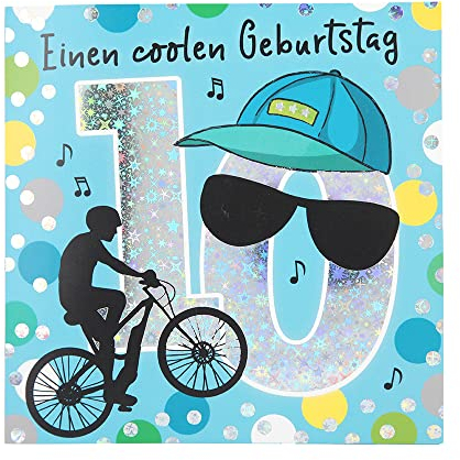 Depesche 11515-020 Zahlenkarte zum 10. Geburtstag mit Musik, veredelte Klappkarte mit originellem Innentext, inkl. Umschlag, Format 15,5 x 15,5 cm