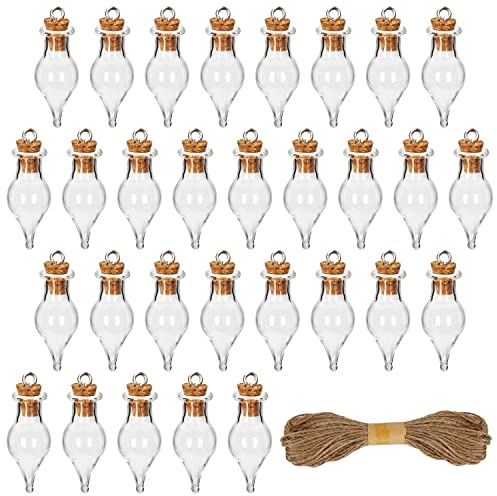 BELLE VOUS 30 Pack of Mini Glass Bottles with Rope - 1.5ml, Oval, Sturdy & Durable, Ideal for Crafts, Weddings & Home Decor