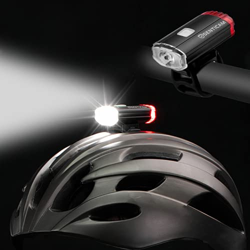 Senticam Luce per casco da bicicletta, ricaricabile tramite USB, doppia luce anteriore e posteriore, resistente all'acqua IPX3, torcia portatile per tutti i ciclisti da strada