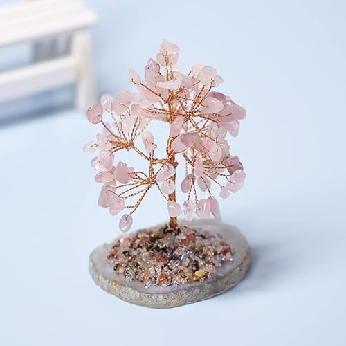 Arbre de vie en cristal naturel - Quartz rose - Agate porte-bonheur - Gravier minéral - Décoration d'intérieur - Cadeau souvenir - Quartz rose - 1 pièce