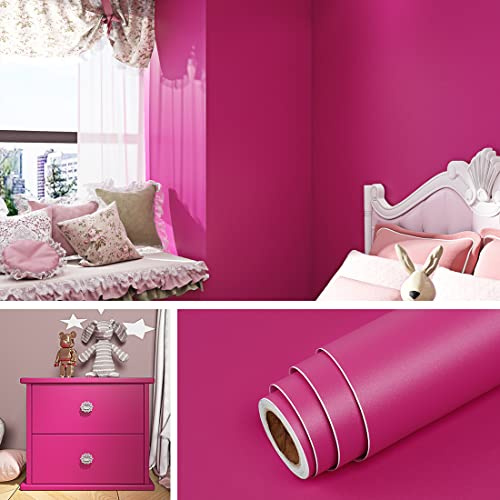 Livelynine 15.8x197 Hot Pink Contact Paper Peel and Stick Wallpaper for Bedroom Girls Teen Kids Room Nursery Cubicle Wall Covering Peel and Stick Removable Vinyl Pink Shelf Liner Self Adhesive Walls