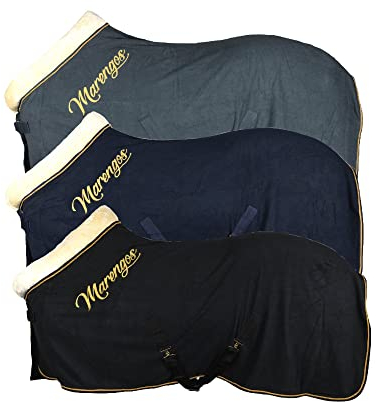 Marengos - Abschwitzdecke Royal | Pferdedecke mit Kreuzgurten, weichem Kragen, Brustschnalle & Schweifriemen | Fleecedecke mit schneller Feuchtigkeitsaufnahme | Stalldecke in Graphit | 145cm