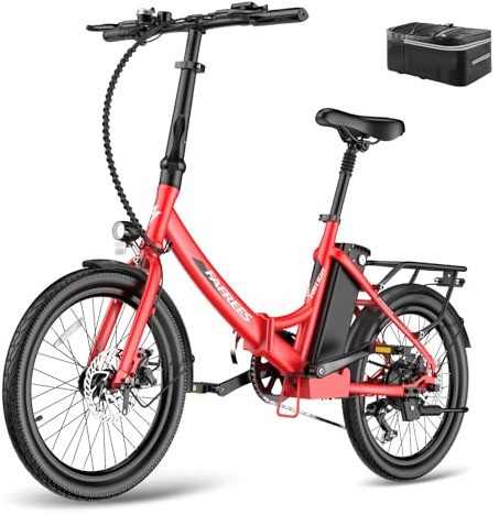 Fafrees F20 Lite, hopfällbar e-cykel 20 tum, elcykel 36 V 16,75 Ah, City EBike kvinnor 250 W 25 km/h, e-cykel män räckvidd upp till 65–130 km e-cykel, röd