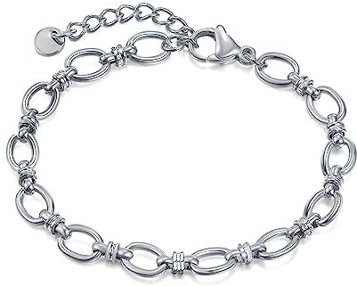 OSTAN Bracelet à maillons en acier inoxydable pour femme - Couleur : argent et or, 17 + 4 cm, Acier inoxydable
