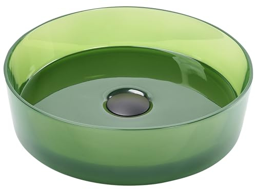 Aufsatzwaschbecken Mineralwerkstoff grün rund ⌀ 36 cm mit Stöpsel modern Tolosa