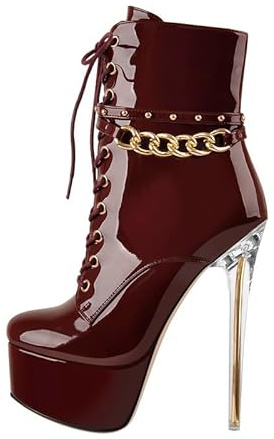 blingqueen Plateau Stiefeletten Damen Stiletto Ankle Boots Punk mit Ketten