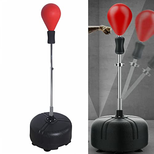 Punchingball stående boxningssäck vuxen boxning boxboll stående med boxhandskar, justerbar höjd boxningssäck barn från 6 år låda träningsset för hem och gym boxningsutrustning (röd)