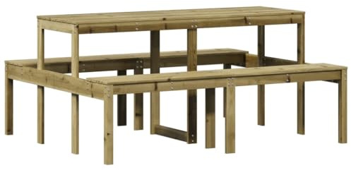 vidaXL Picknicktisch, Picknick Sitzgruppe Latten-Design, 1 Tisch mit 2 Bänken Biertisch Bierbank, Gartenmöbel Sitzgarnitur, Kiefernholz Imprägniert