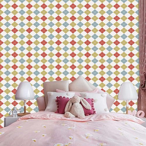 Selbstklebende Tapete Geometrisch Grün Rot Strukturtapete Wandtattoo Schlafzimmer Tapete Selbstklebend Vliestapete Wallpaper for Living Room Tapeten Leicht zu Entfernen Wandschutzfolie 40x100cm/1 Pcs