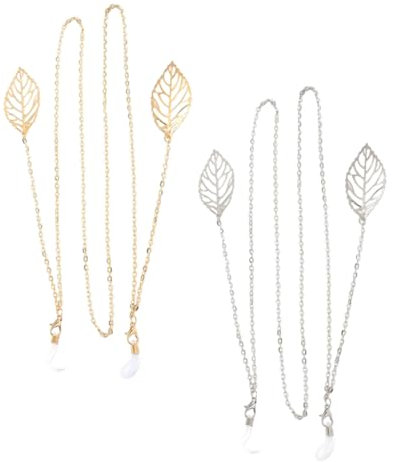 COSMEVIVI 2stücke Metallmaskenketten Für Frauen Anti-verlust-lanyards Brillenketten Mit Blattförmigen Aufhängern Längenverstellbar Für Sonnenbrillen Und Einwegmasken