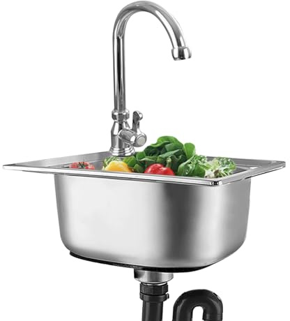 Lavello da cucina ad incasso lavello in acciaio inox, vasca singola, lavabo da appoggio, con rubinetto e gocciolatoio, per locali di servizio/cucine/ristorante/bar (48x35 cm)