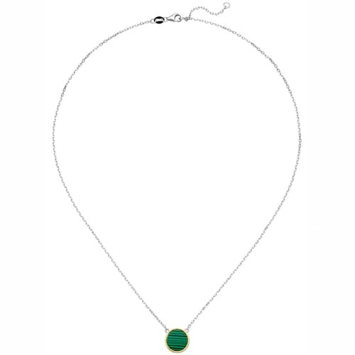 Kette Collier aus 925 Silber bicolor vergoldet mit Malachit grün rund 45cm