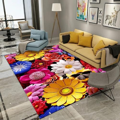 Teppich Läufer Flur Bunte Pflanzen Fantasieblumen 3D Küchenläufer Waschbar, Lange Korridor Teppich, Für Flurtreppen Schlafzimmer,rutschfest Schallschutz Türmatte Mit 80 X 120 cm / 31.5 X 47-5T6E7I0