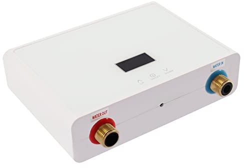 5500W Tankless Mini Hot Water Heater Under Sink 220V Thermostatic Washing Heating System with Remote Control Touch Screen Digital Display for Home Kitchen Bathroom (White Body, White Screen)