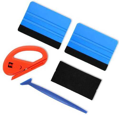 CarSleek 6-in-1 Vinyl Wrap Tool Kit, Sticky Back Plastic Smoother with 2x Felt Squeegees, Retractable Handle, Film Separator & Edge Stick for Kitchen Cupboard Upcycling & Car Window Tint