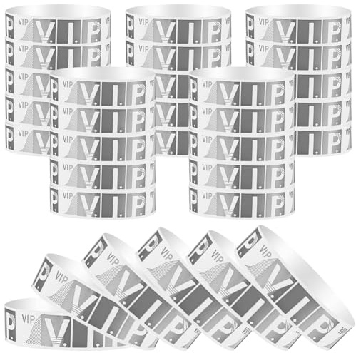 CREATCABIN 100Stück VIP Armbänder Event Armbänder Große Menge Wasserdicht Leichte Papierarmbänder Ausweise Event Eintrittskarten Arm Handetiketten Indizes Für Events Partys Clubs Konzerte Musik Silber