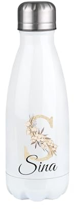 Edelstahl Trinkflasche personalisiert „Name und Anfangsbuchstabe“ – ca. 350ml-500ml-750ml Thermoflasche Isolierflasche | Geschenke für Frauen Männer Kinder Geburtstag Schule Sport (Größe S (350ml))