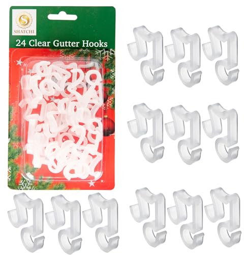 24Pcs Clear Gutter Hooks for Outdoor Hanging Christmas Icicle String Lights, Rope Lights Decorations –UV-Protected, Weatherproof, Reusable Clips