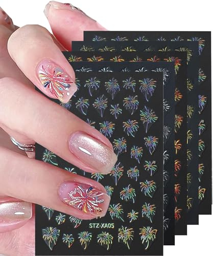 Moguri 4 Blatt Feuerwerk Neujahr Nagelsticker, Selbstklebende Nail Art Aufkleber Mit Einzigartigem Design, Ideal Für DIY Nageldesign Und Nail Art Dekoration