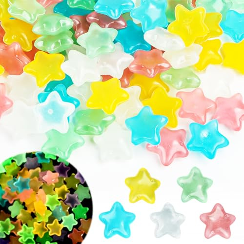 Encuryna Bunt Leuchtsteine 100 Stück, Leuchtende Sterne Star Luminous Stone, Leuchtender Stein Gartenlandschaftsbau Aquarium Dekosteine, Fluoreszierende Steine DIY Zubehör