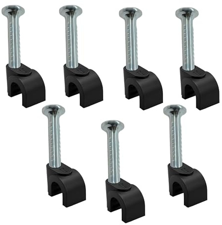 Reulin Premium 5mm Cable Clips 100+ Pack with Thick Steel Nails Super Strong & Unique Nail Design for Outdoor and Indoor Use Wire Management For Ethernet Cord Cat5 Cat6 Coax 3C2V - Black 5 mm Clip