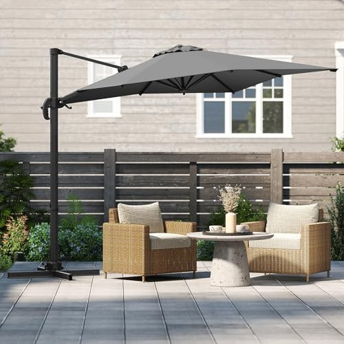 RELAX4LIFE Ombrellone da Giardino 2,5 x 2,5 m, Ombrellone da Esterno Rotante a 360°, Inclinazione Regolabili, Parasole per Giardino, Patio, Coltile e Terrazza (Grigio, 245 x 245 x 238 cm)