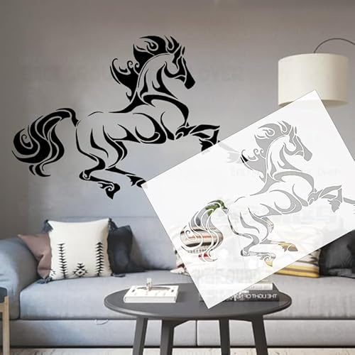 Schablonen für Wände an der Wand, Schablonen, 61 cm, Motiv: Pferd, Galopp, Silhouette, Wirbelmuster, Schablonen für Wände, wiederverwendbar, Malerei, Dekorieren zum Bemalen für Gips, S568