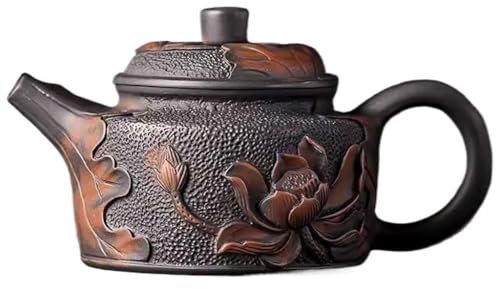 ADERFETBI Tetera Hierro Fundido Tetera con decoración de Loto Tallado, Tetera Hecha a Mano, Juego de té for el hogar, té de la Tarde for Oficina, Tetera Individual Juego de Te