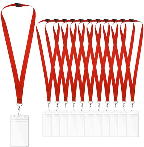 Lot de 12 Rouge Cordons Tour de Cou avec Porte-Badge et Fermoir Sécurisé, Lanières en Polyester pour Carte d’Identité, Badges, École, Bureau et Événements