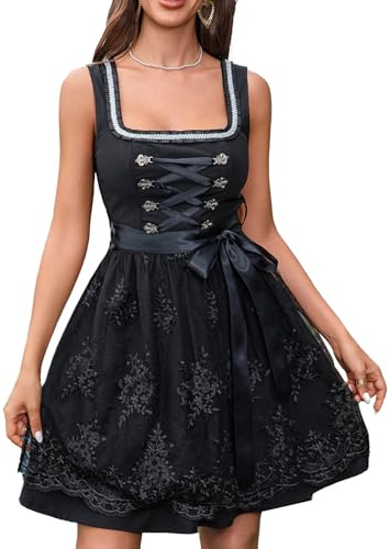 Damen Trachtenkleid Oktoberfest Schürze Dirndlkleid Schwarz Eleganter Rock Kostüm Frau Cosplay Rock