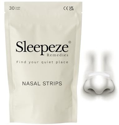 Sleepeze Remedies Bandelettes Nasales Grand Clair, 30 Bande Nasale Anti ronflement pour nez Congestionné et Améliore Oxygénation, Premium Nose Strips forte tenue pour Sport et Sommeil, Ecarteur Nasal