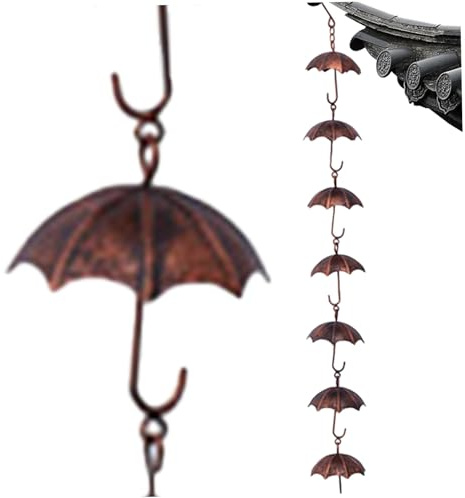 Cadena de lluvia de 39 pulgadas de largo Cadena de receptor de lluvia de 39 pulgadas de drenaje efectivo 8 tazas de paraguas cadenas resistentes a la óxido para decoraciones de bajante de baja afuera