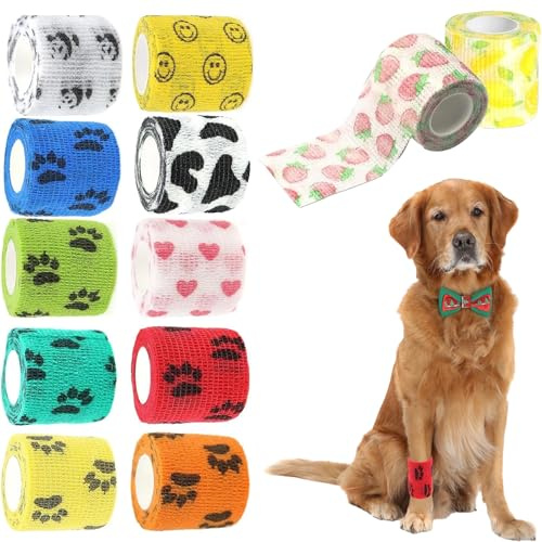 12pcs Bandage Autoadhésif,Bande Cohesive,Bande Auto Agrippante,Pansement Chien Anti Lechage,Bande Auto Adhesive,Bande Strapping Adhésif,Bande Adhesive,Bande Strapping,Bandage Adhésif Pour Chats