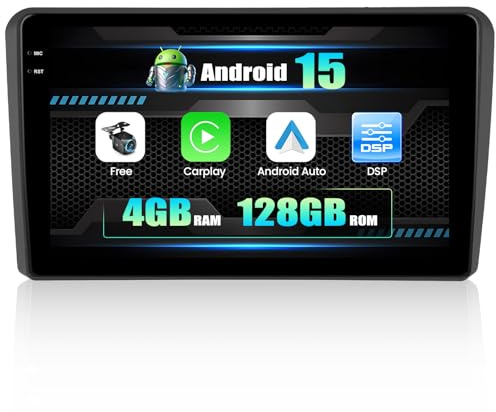 CAMECHO [4+128G] Autoradio Android 15 per Audi A3 S3 RS3 8P 8V (2008-2012), Carplay Android Auto Wireless, schermo INCELL da 9 Bluetooth 2 Din Stereo GPS WiFi FM/RDS Mirror Link+Telecamera