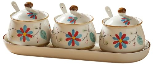 Zuccheriera con coperchio e cucchiaio, set da 3, 330 ml, per bar, zuccheriera in ceramica