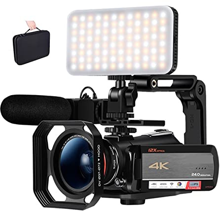 NGBFF Appareils Photo Numériques, Caméscope de caméra vidéo 4k v Enregistreur de caméra vlogging AC5 12x Zoom Optique de caméscope en Streaming en Direct avec LED Mémoire légère Dakota du Sud Carte