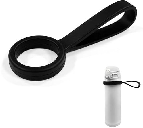 Portable Black Water Bottle Handle Strap, Soft Flexible Silicone Water Bottle Strap for Outdoor Sports, Hiking, Cycling, Gym, Travel, Lightweight Reusable Lanyard for Easy Carrying